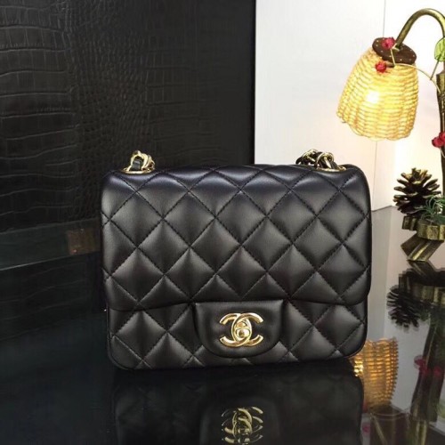 Borsa con patta Chanel Classic MINI Pelle di montone originale A1115 Catena in oro nero