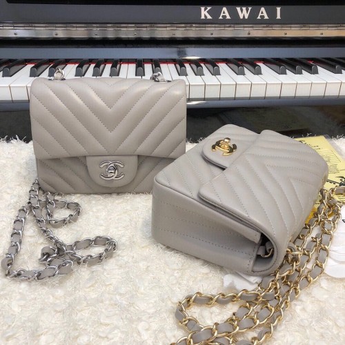 Chanel Classic MINI Borsa con patta Pelle di montone originale A1115 Grigio