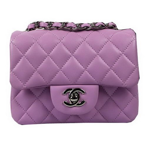 Chanel Classic MINI Borsa con patta Viola Pelle di pecora originale CF1115 Argento