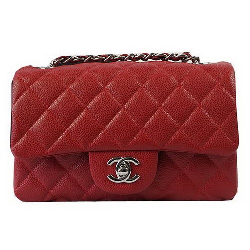 Chanel Classic MINI Flap Bag Modello rosso Cannage CF1119 Argento