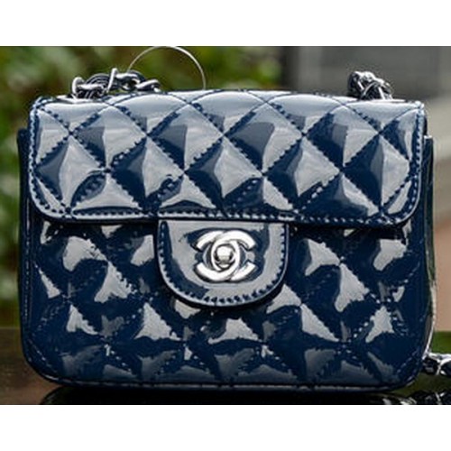 Chanel Classic MINI Flap Bag Royal Patent Leather A1115 Argento