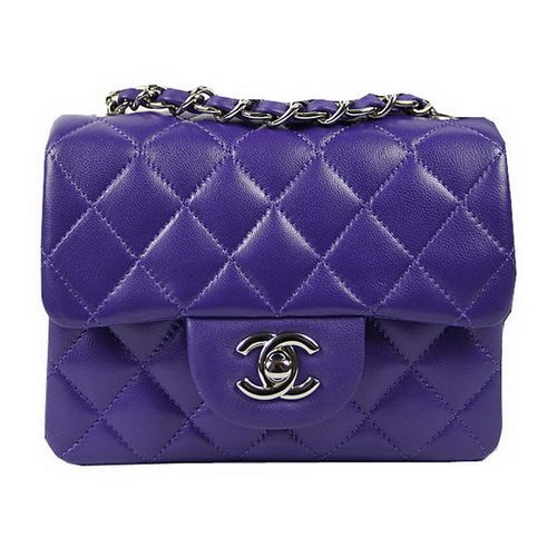 Chanel Classic MINI Borsa con patta Viola Pelle di pecora originale CF1115 Argento