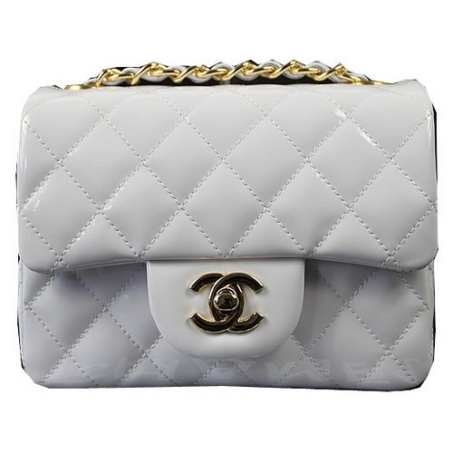 Chanel Classic MINI Flap Bag Bianco Pelle Verniciata Originale CF1115 Oro