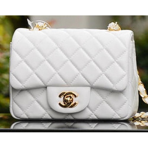 Borsa con patta Chanel Classic MINI pelle di pecora bianca A37585 oro