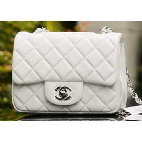 Chanel Classic MINI Flap Bag Pelle di pecora bianca A37585 Argento