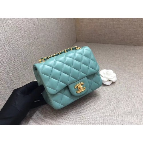 Borsa con patta Chanel Classic MINI originale in pelle di montone A1115 Catena in oro azzurro