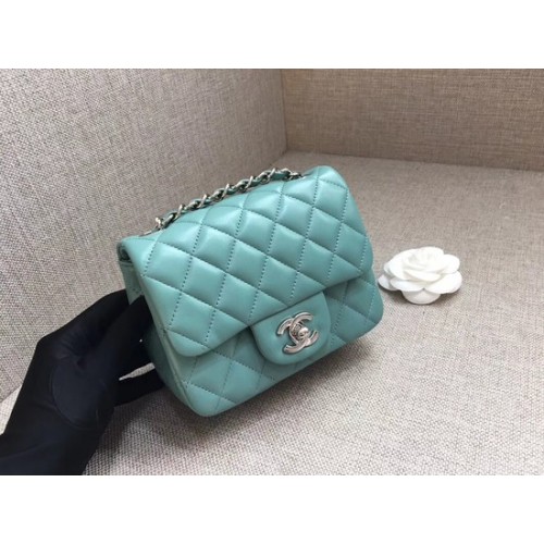Borsa con patta Chanel Classic MINI originale in pelle di montone A1115 Catena d'argento azzurra