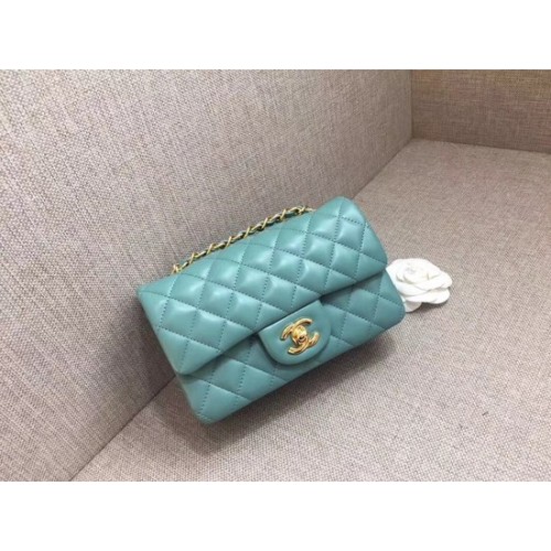 Borsa con patta Chanel Classic MINI originale in pelle di montone A1116 Catena in oro azzurro