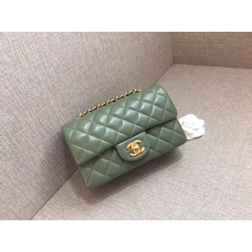 Borsa con patta Chanel Classic MINI originale in pelle di montone A1116 catena in oro verde