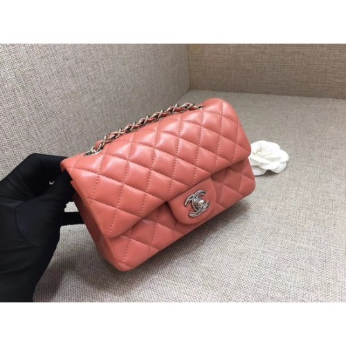 Borsa Chanel Classic MINI Flap Bag originale in pelle di montone A1116 catena d'argento rosa