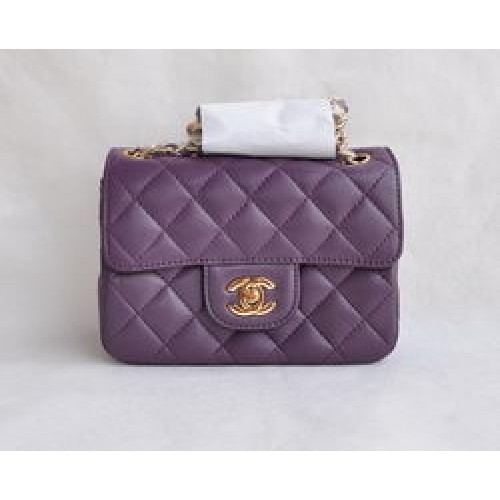 Borsa con patta trapuntata trapuntata a catena dorata in pelle di agnello viola classica Chanel 1115