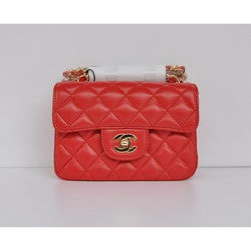 Borsa con patta trapuntata a catena dorata classica Chanel in pelle di agnello rossa 1115