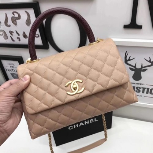 Borsa Chanel Classic Red Top Handle Albicocca Pelle originale A92991 Oro