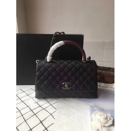 Borsa Chanel classica rossa con manico superiore in pelle nera originale A92292 argento