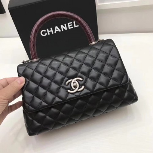 Borsa Chanel Classic Red Top Handle in pelle originale A92991 nera
