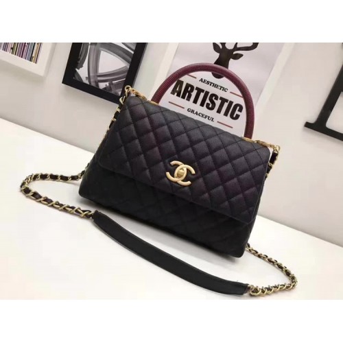 Borsa Chanel Classic Red Top Handle in pelle originale A92991 catena in oro nero