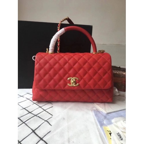Borsa Chanel Classic Red Top Handle Red Original Leather A92292 Gold