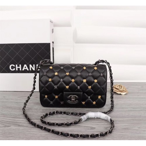 Borsa a tracolla Chanel Classic in pelle di montone A1116 metallo tono argento nero