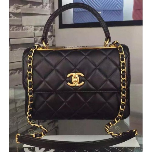 Borsa classica con patta superiore Chanel in pelle nera originale A98079 oro