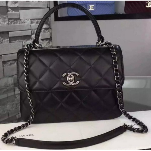 Borsa Chanel Classic Top Flap in pelle nera originale A98079 argento