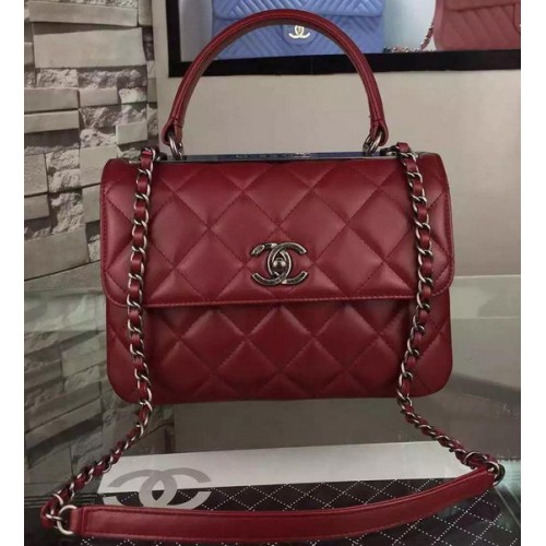 Chanel Classic Borsa con patta superiore Borgogna Pelle originale A98079 Argento