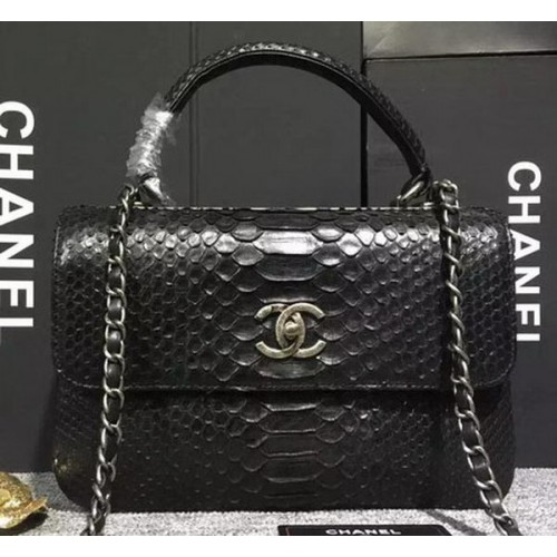 Borsa classica con patta superiore Chanel Pelle di serpente originale A90095 nera