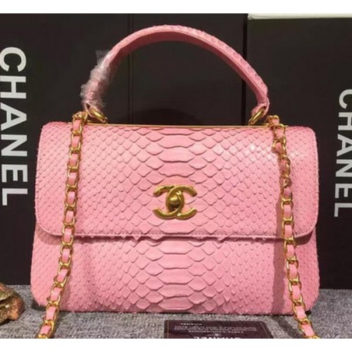 Chanel Borsa classica con patta superiore in pelle di serpente originale A90095 rosa
