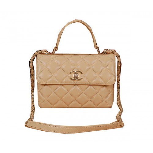Chanel Borsa classica con patta superiore in pelle di pecora A6868 albicocca