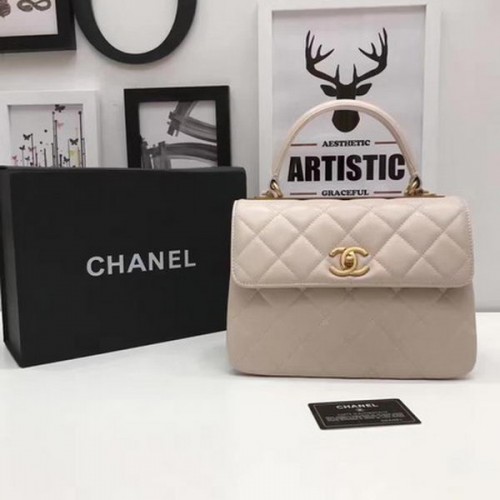 Chanel Borsa classica con manico superiore in pelle di montone color albicocca A92991 oro