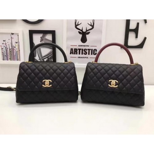 Chanel Borsa classica con manico superiore in pelle di montone nera A92991 oro