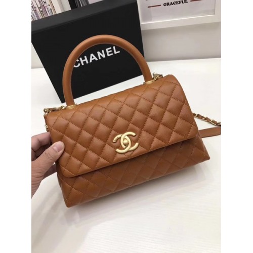 Borsa Chanel Classic Top Handle Marrone Pelle originale A92991 Oro