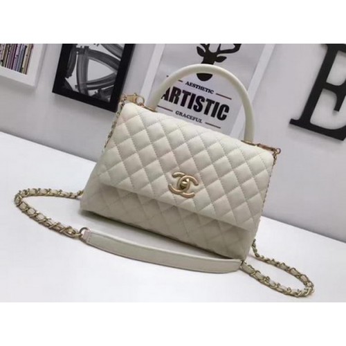 Chanel Borsa classica con manico superiore OffWhite Pelle di montone A92991 Oro