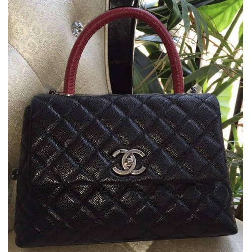 Chanel Classic Top Handle Bag Original Cannage Pattern A95169 Nero e rosso