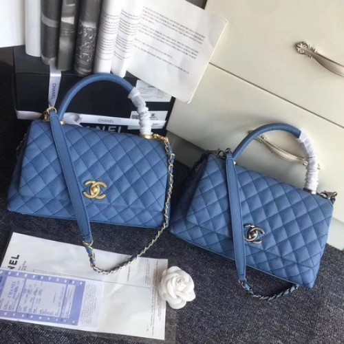 Chanel Classic Top Handle Bag Original Cannage Pattern A96901 Blu