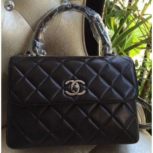 Chanel Borsa classica con manico superiore Pelle di montone originale A92236 nera