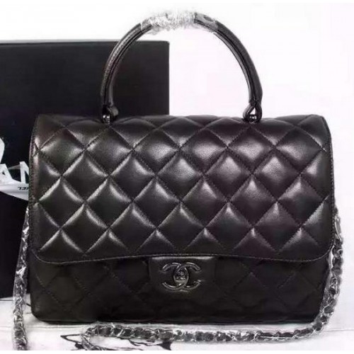 Chanel Borsa classica con manico superiore Pelle di montone originale A92238 nera