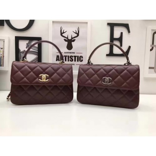 Chanel Borsa classica con manico superiore Pelle di montone originale A92991 Vino
