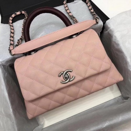 Chanel Classic Top Handle Bag Pink Cannage Pattern A92290 Rosso