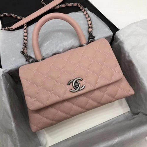 Chanel Classic Top Handle Bag Pink Cannage Pattern A92290 Argento