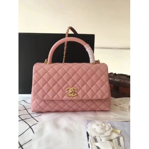 Borsa Chanel Classic Top Handle Rosa Pelle originale A92292 Oro