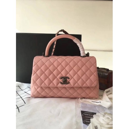 Borsa Chanel Classic Top Handle Rosa Pelle originale A92292 Argento