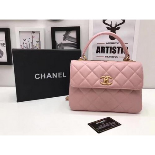 Chanel Borsa classica con manico superiore Pelle di montone rosa A92991 Oro