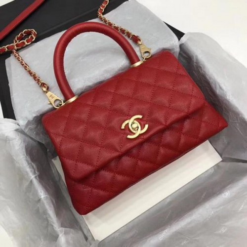 Chanel Borsa classica con manico superiore modello Cannage rosso A92290 oro