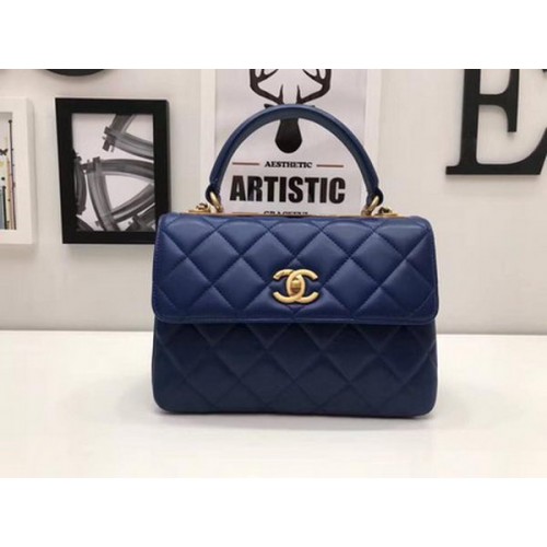 Borsa Chanel classica con manico superiore in pelle di montone CHA2371 blu