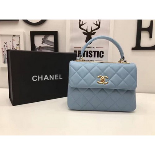Borsa Chanel classica con manico superiore in pelle di montone CHA2371 blu cielo