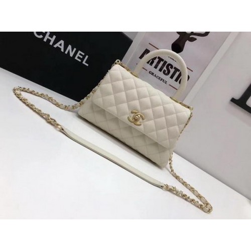 Chanel Classic Top Handle Bag White Cannage Pattern A92290 Gold