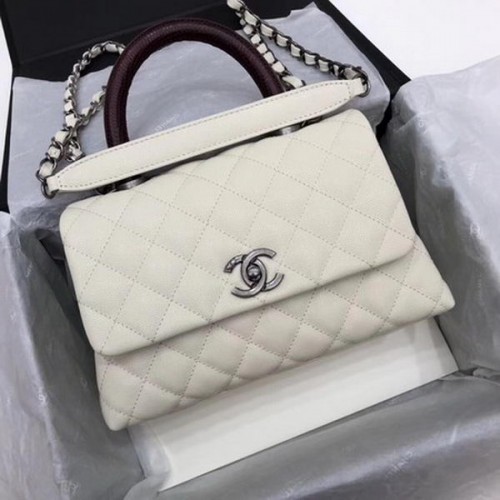 Chanel Classic Top Handle Bag White Cannage Pattern A92290 Rosso