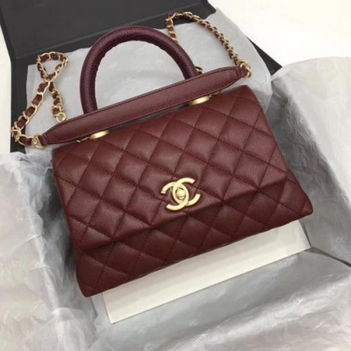 Borsa Chanel Classic Top Handle Wine Cannage Pattern A92290 Oro