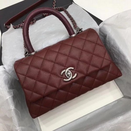 Borsa Chanel Classic Top Handle Wine Cannage Pattern A92290 Argento