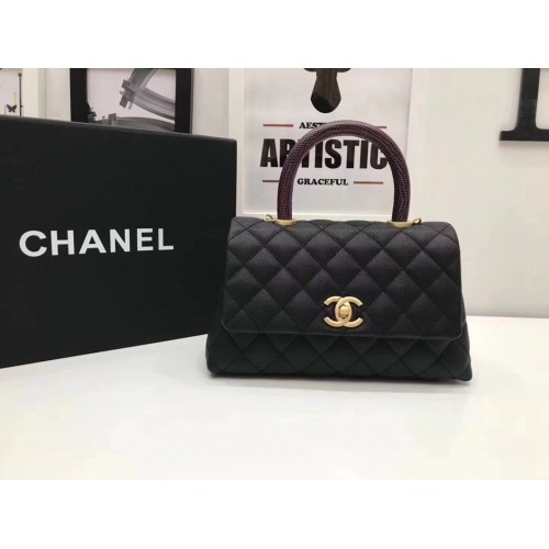 Chanel Borsa classica con manico superiore nera Modello Cannage A92290 oro